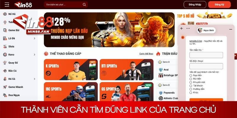 Thành viên cần tìm đúng link của trang chủ