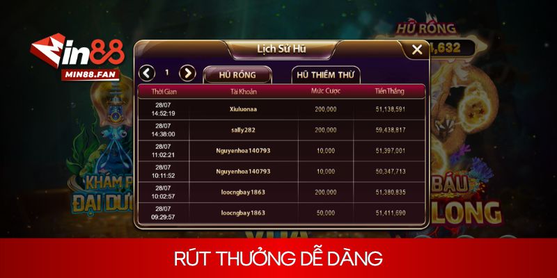 Min88 cho phép người chơi rút thưởng săn cá dễ dàng