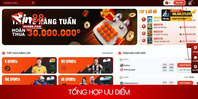 Tổng hợp ưu điểm của phương thức nạp tiền Min88